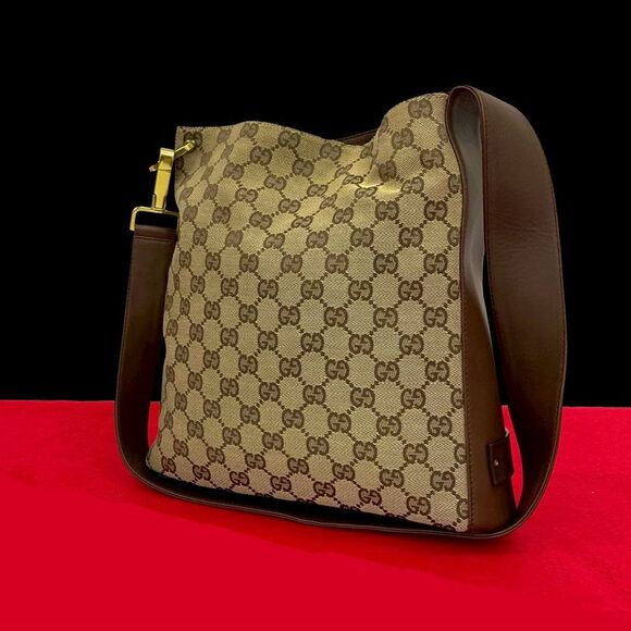 Gucci GG Logo Canvas Leather Shoulder Bag - Picture 1 of 10